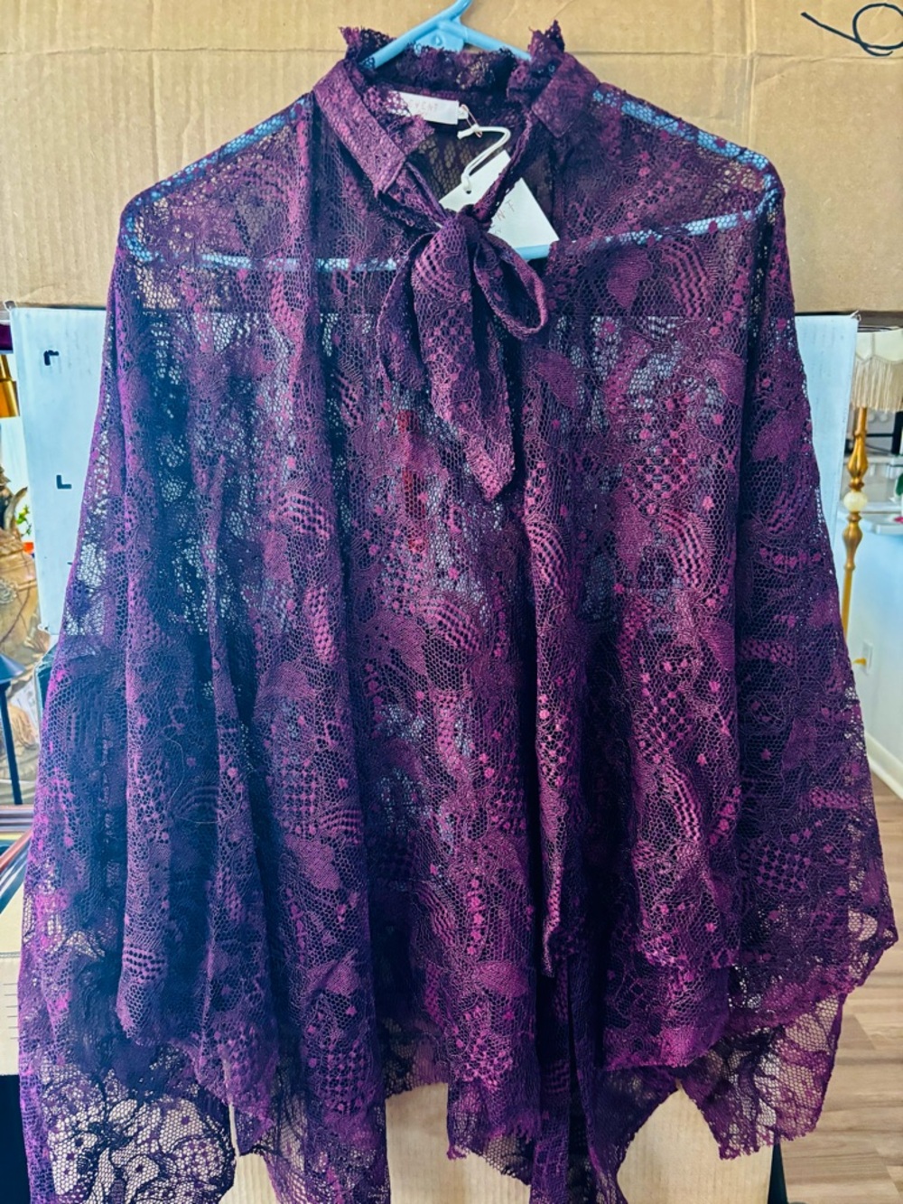 OKY Event Lace Cape with Cami made in Spain. Burgundy/Wine.  Euro 34 - Picture 6 of 8